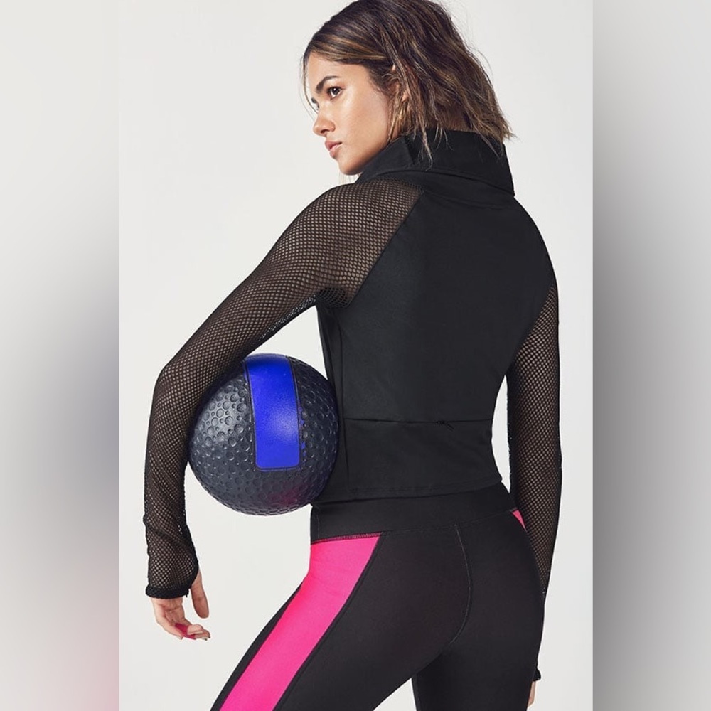 FABLETICS x Demi Lovato Bella Midi Mesh Sleeve Jacket in Black Sz. Large